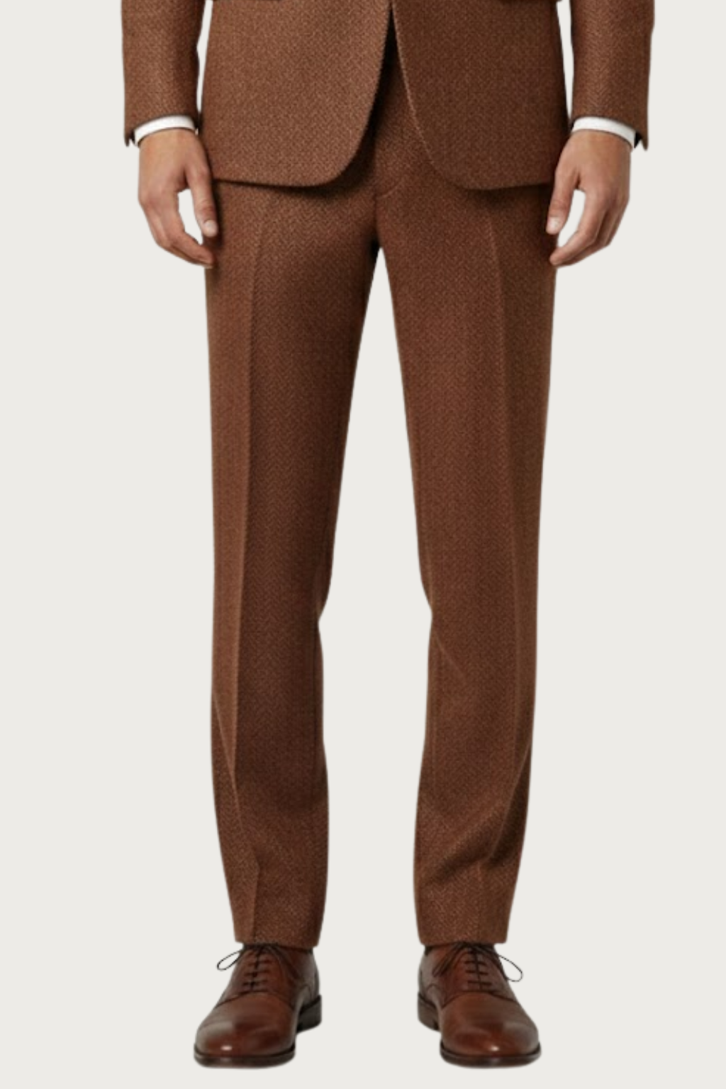 Herres Brændt Rust Tre-delt Tweed Jakkesæt – Skræddersyet Herringbone Blazer, Vest og Bukser