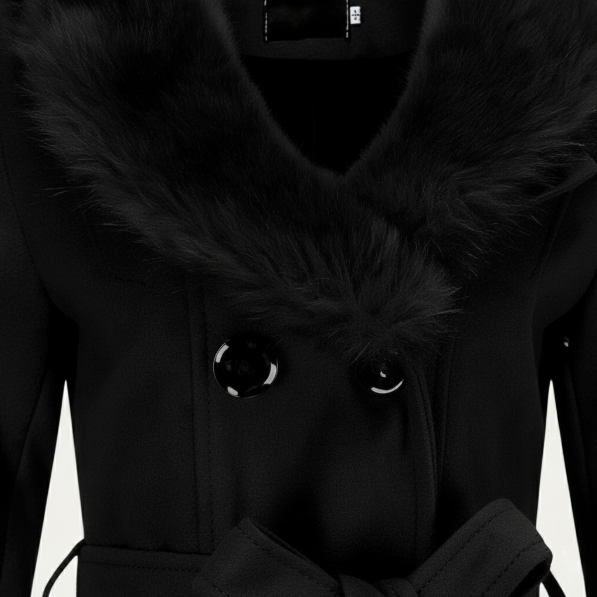 Kvinders Dobbeltradet Trench Coat med Bælte og Faux Fur Krave