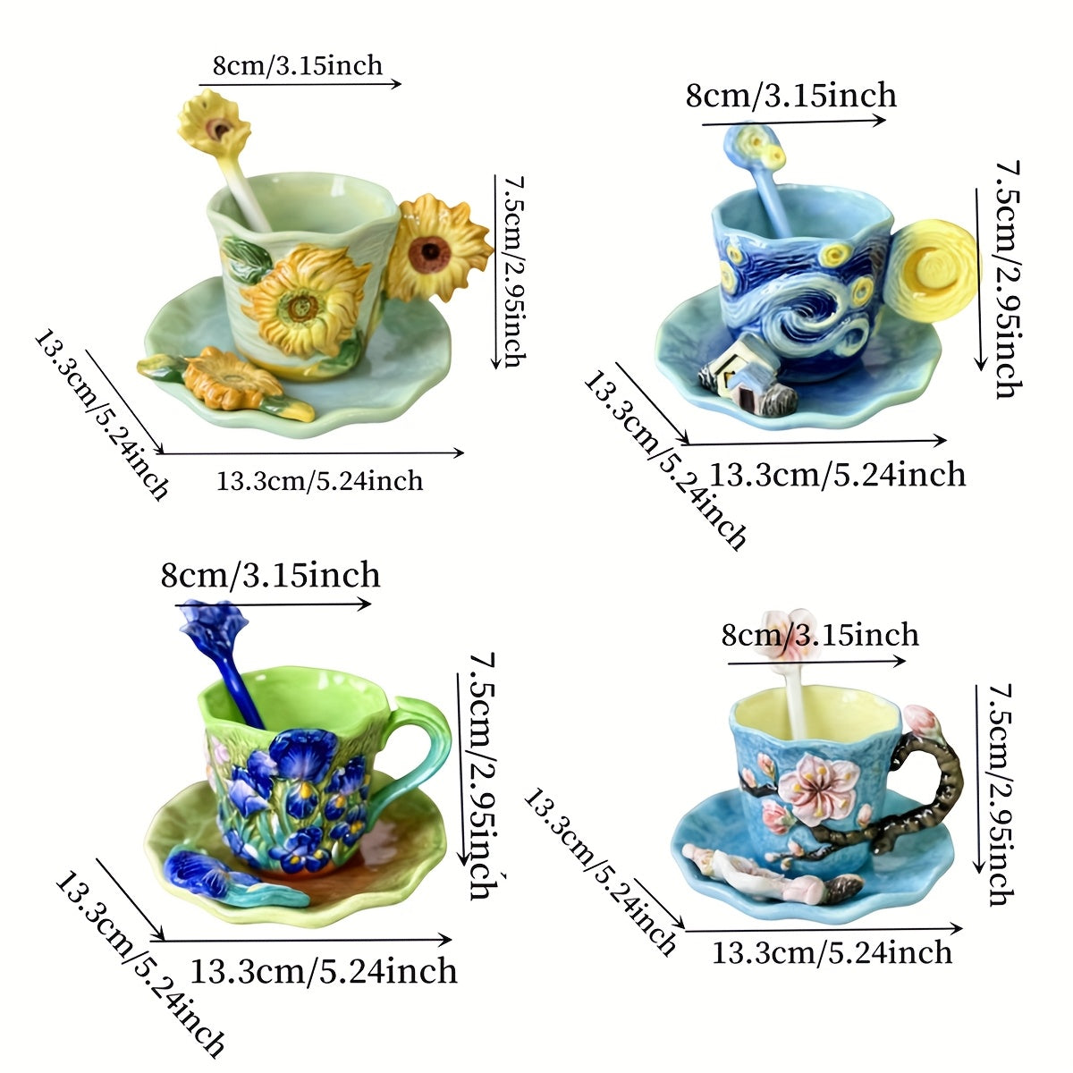 ArtSip Keramisk Kop & Skål Sæt – Håndmalet 3D Design inspireret af Van Gogh