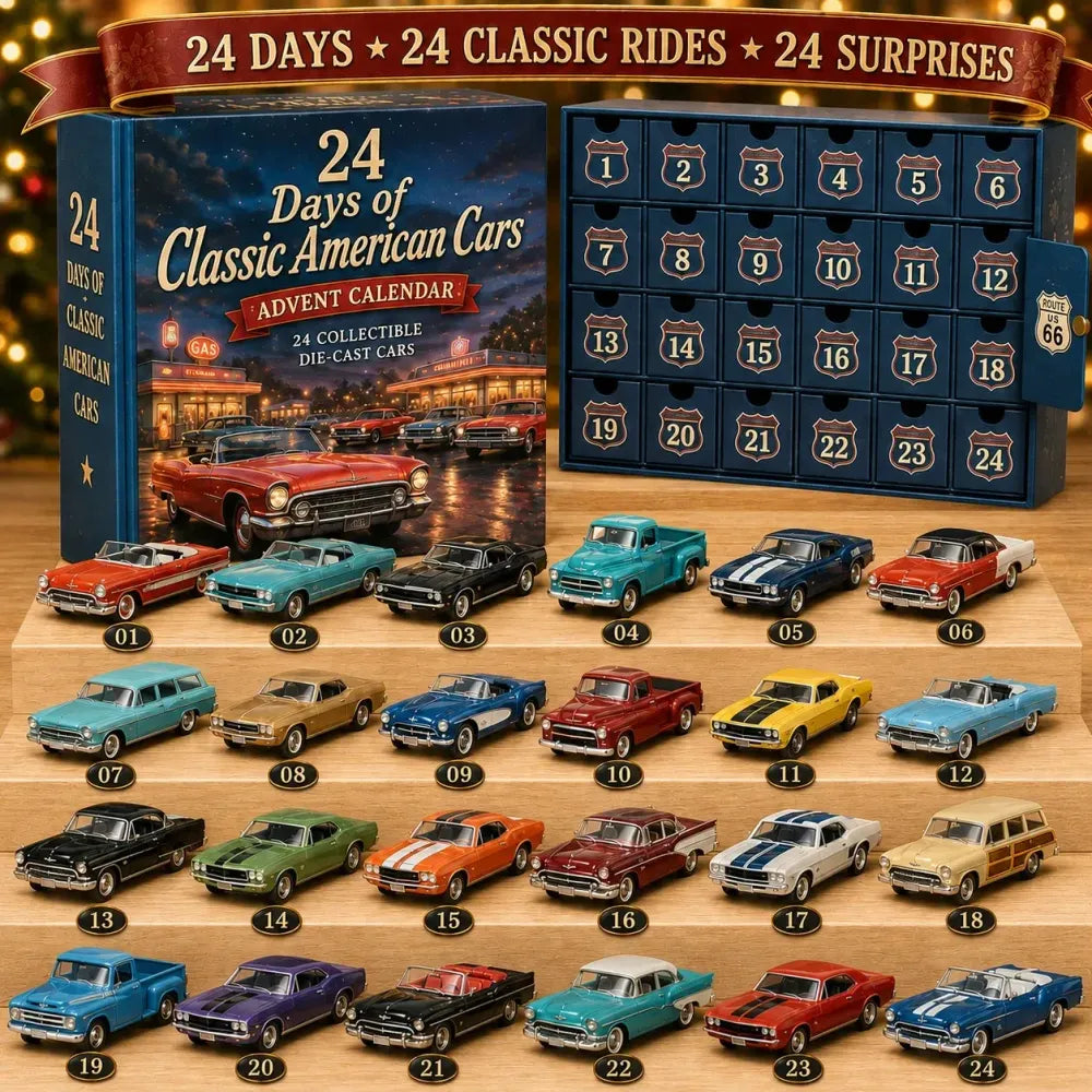 Adventskalender med amerikanska bilar 2026 – 24 klassiska veteranbilar