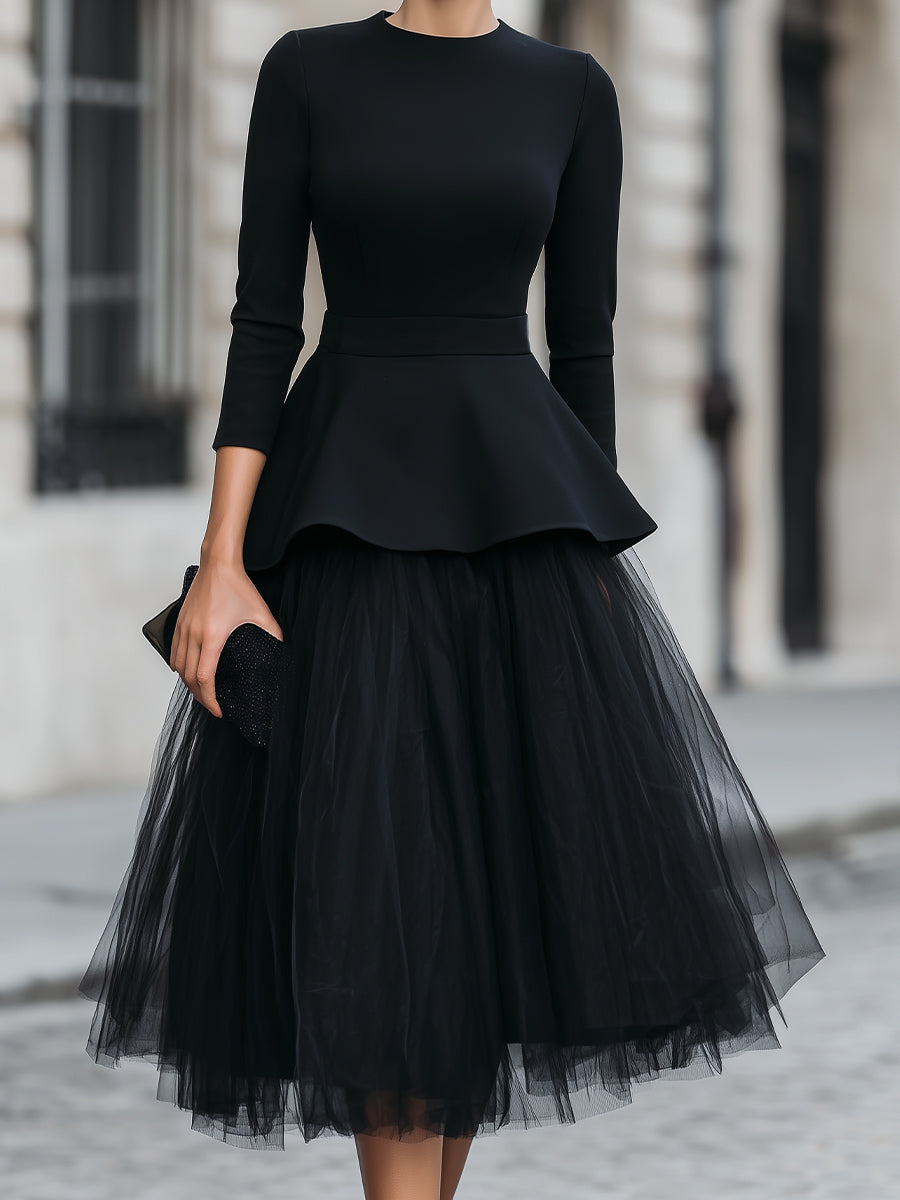 Struktureret Peplum Top og Lagdelt Midi Nederdel Sæt