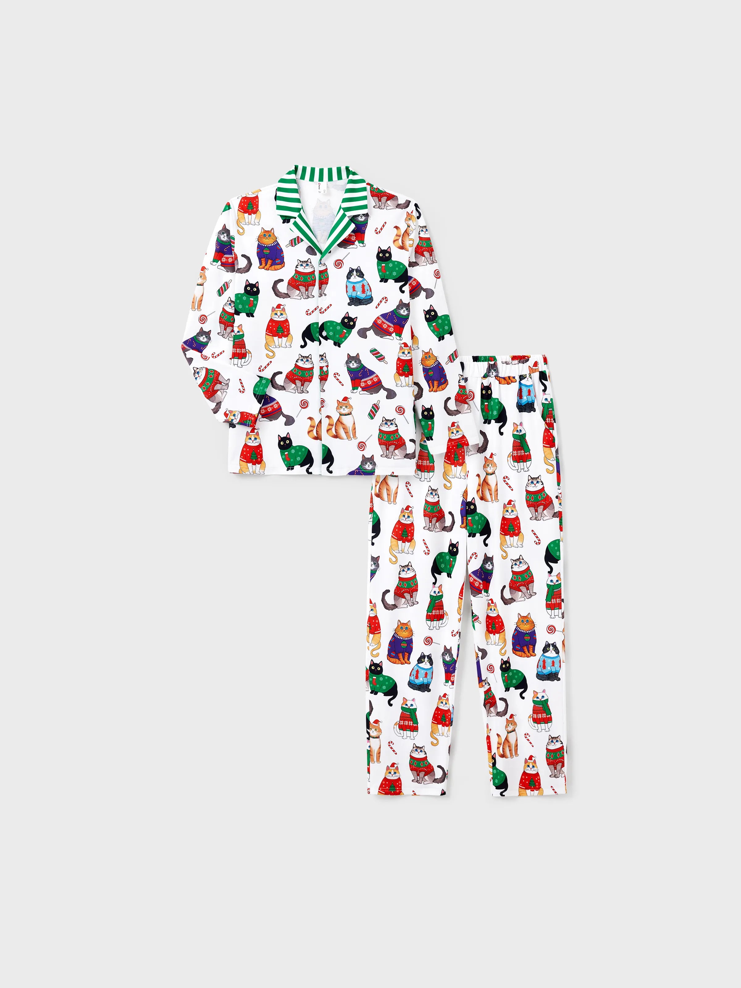 MeowJams | Jule Familie Pyjamas Sæt Katteprint med Matchende Sokker Multicolor