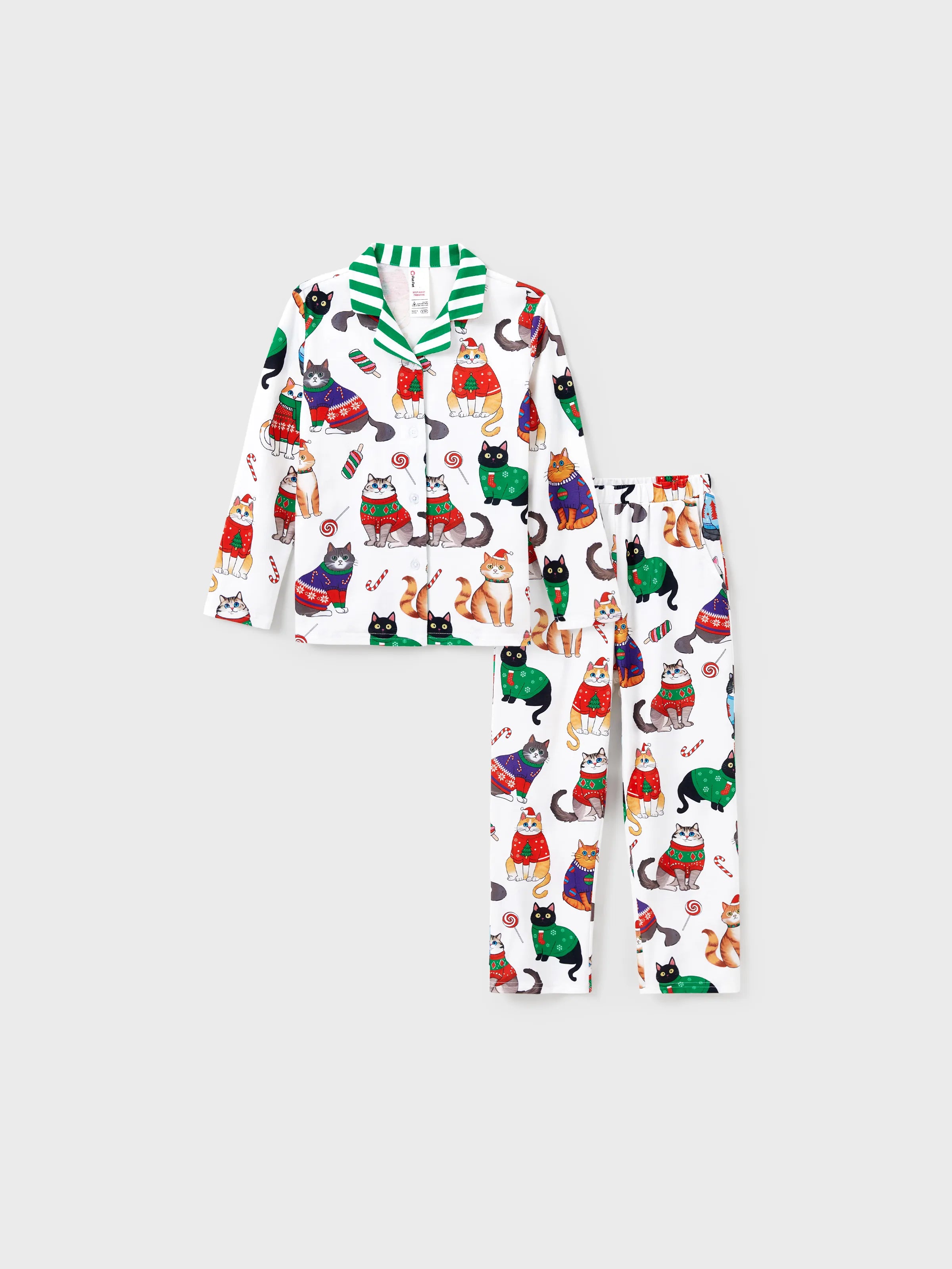 MeowJams | Jule Familie Pyjamas Sæt Katteprint med Matchende Sokker Multicolor