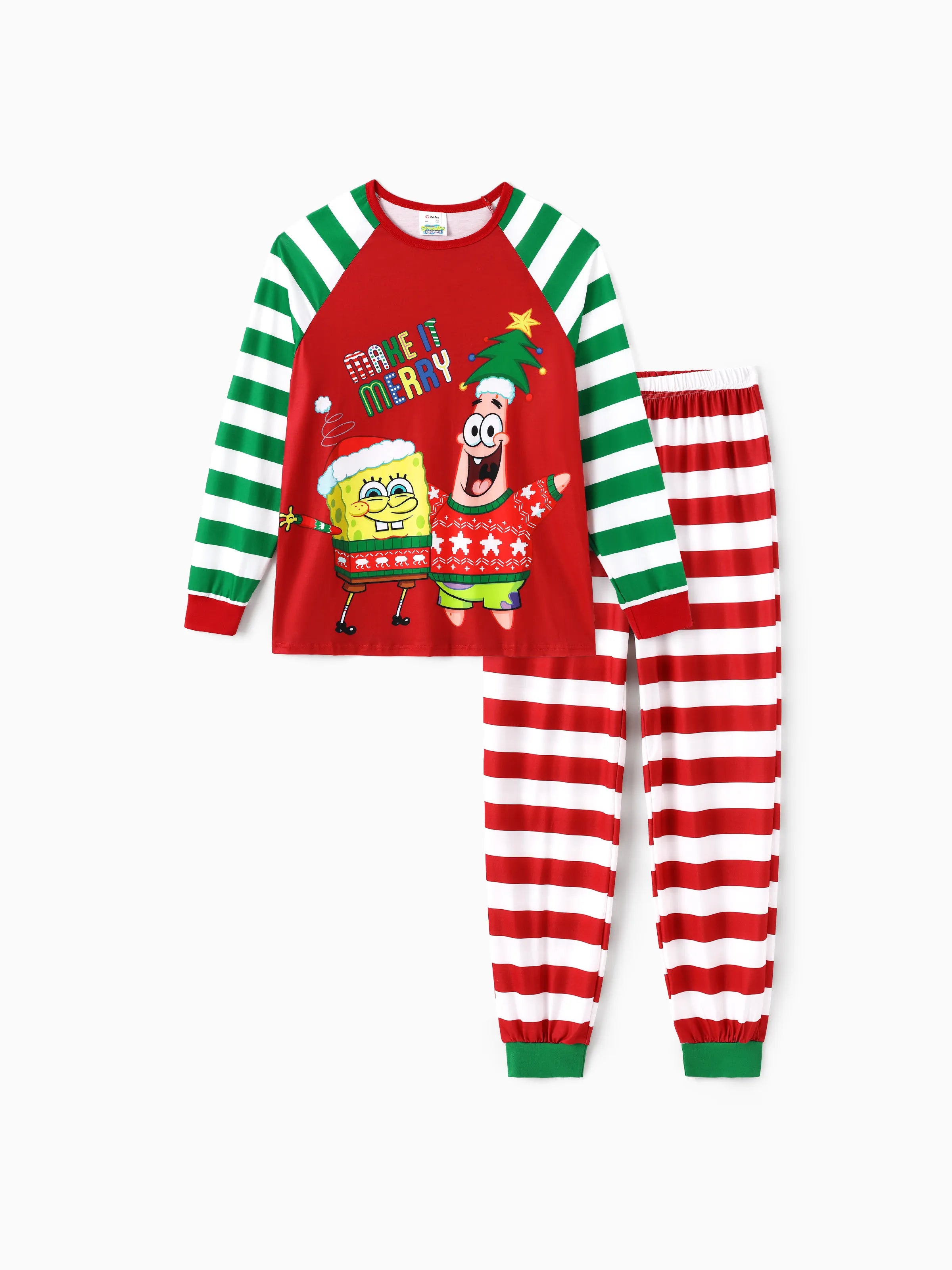 SpongeJams | SpongeBob Firkantet Jule Familie Pyjamas Sæt med Stribet Design og Sokker