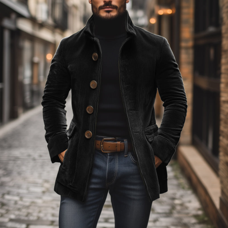 Emerson Herre Corduroy Velvet Frakke – Slim Fit med Stå-Op Krave & Elegante Lommer