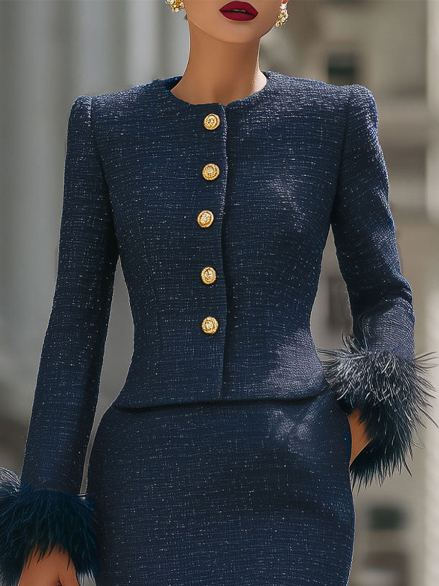 Glamorøs Faux Fur - Trimmet Tweed Nederdel Suit