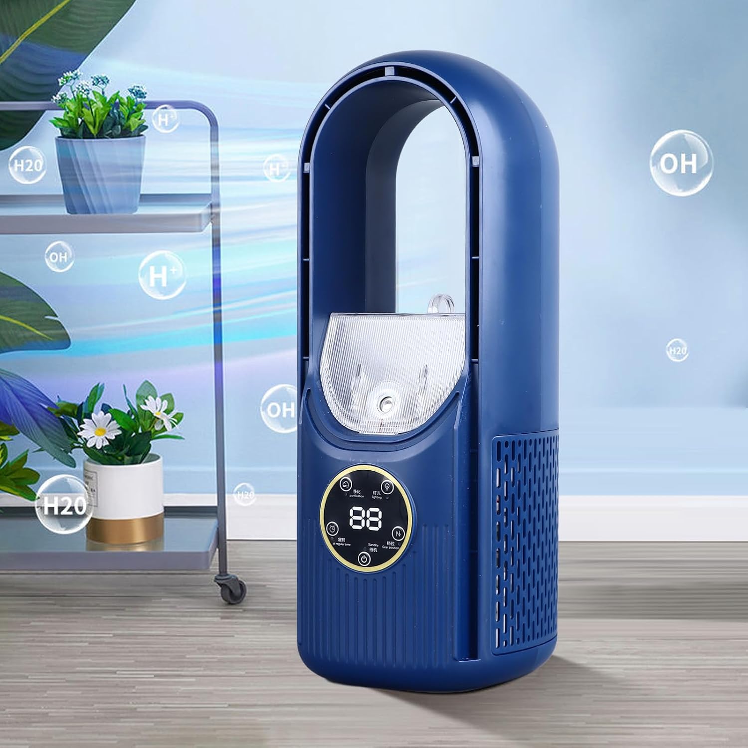 Bærbar bladløs mistende ventilator med 6 hastigheder og USB genopladeligt batteri