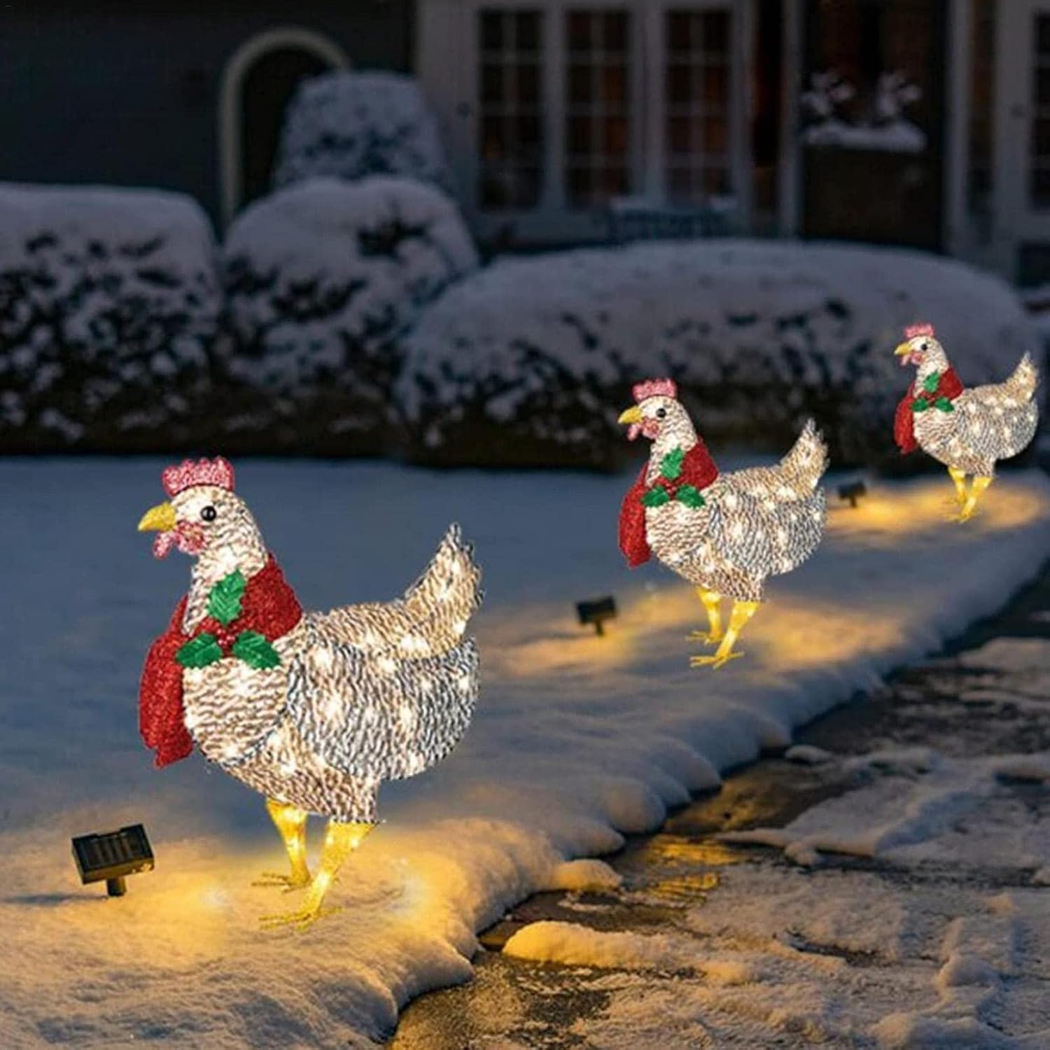 WinterHøne LED Kylling med Tørklæde – Lysende Juledekoration til Indendørs og Udendørs