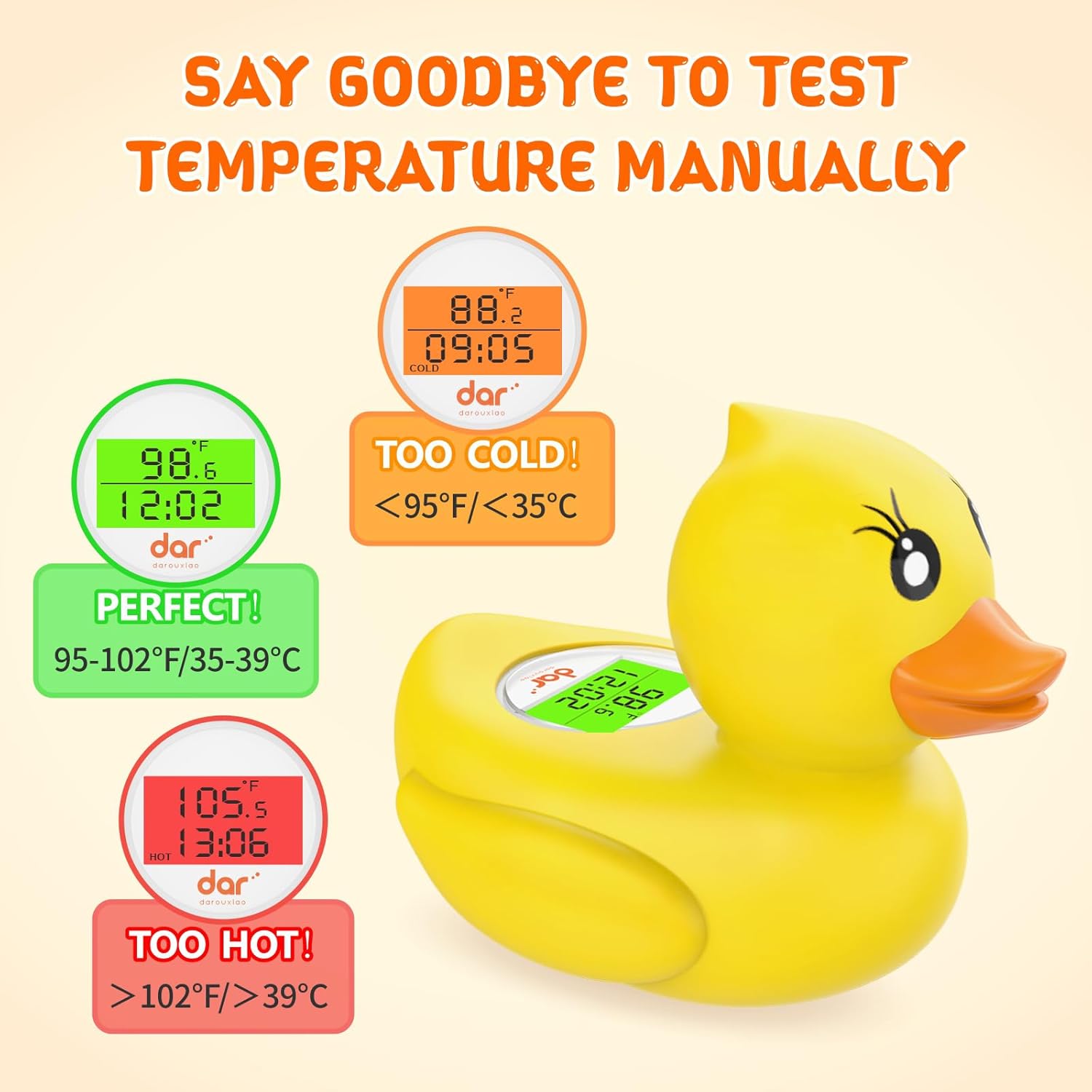 AquaVeilig Baby Badetermometer – Digitalt Display med 3 Farver og Temperaturadvarsel