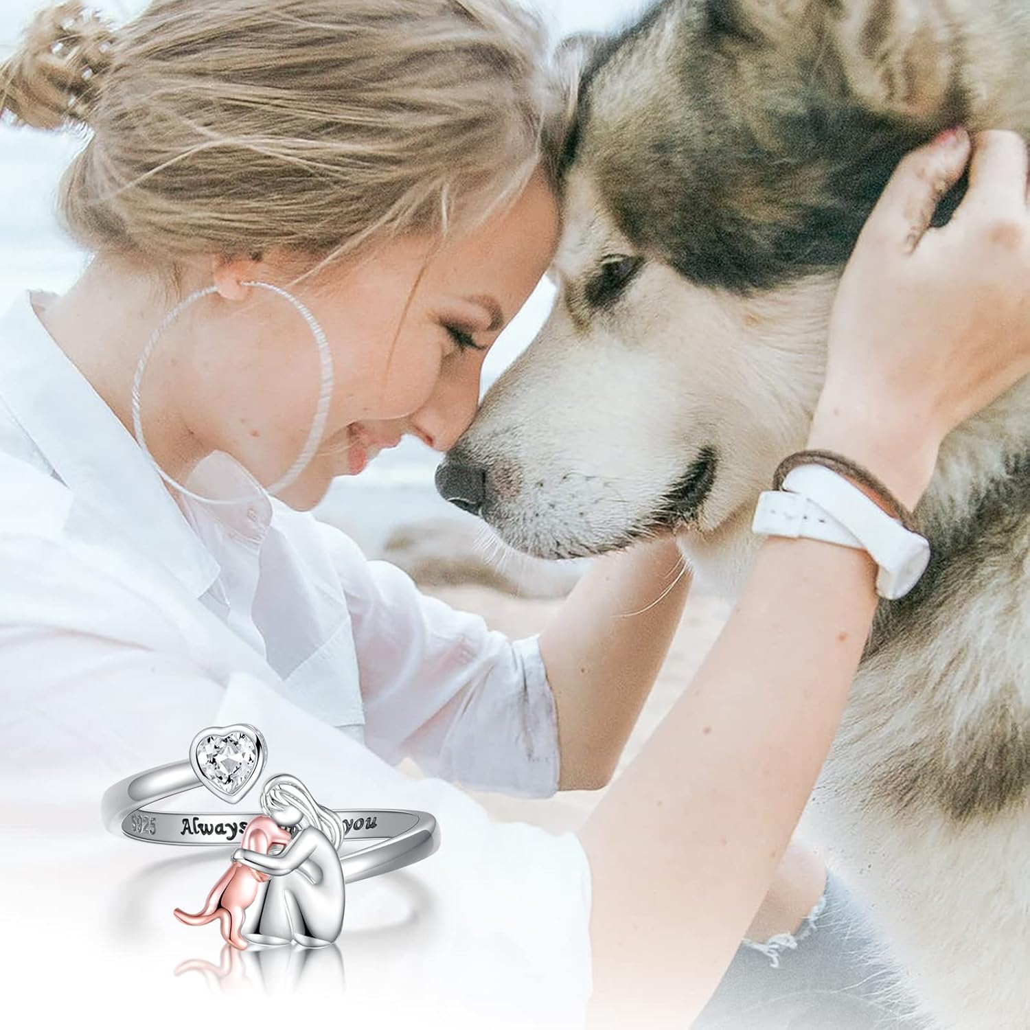 SilverPaw | Justerbar Hunde-Ring Altid i mit hjerte med Zirkonia-sten