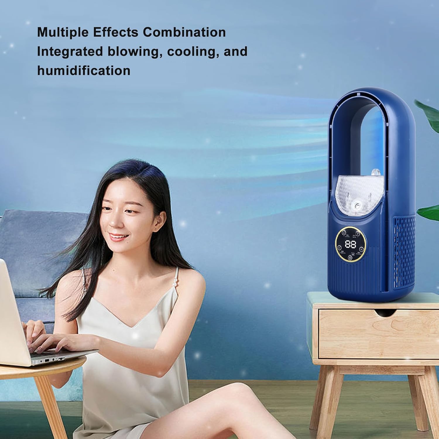 Bærbar bladløs mistende ventilator med 6 hastigheder og USB genopladeligt batteri