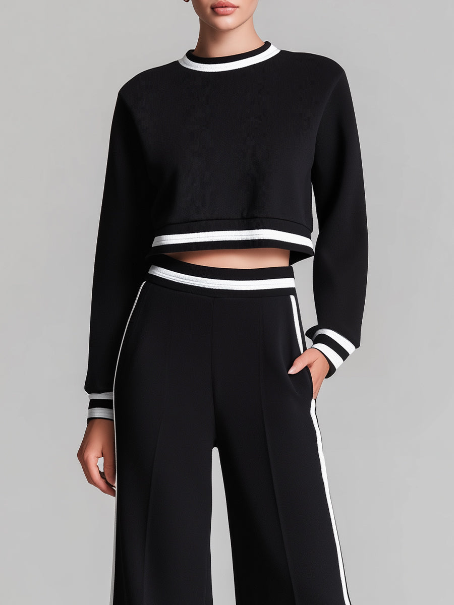 Sort Cropped Sweatshirt & Vidde Bukser Sæt