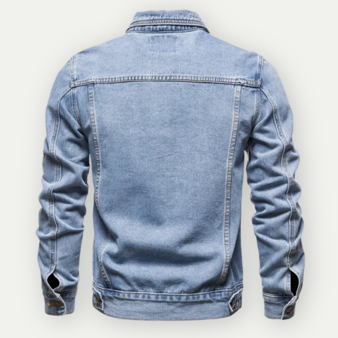 Max Jean Jakke – Klassisk Lyseblå Denimjakke med Strukturerede Detaljer
