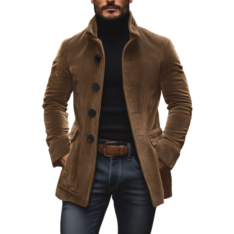 Emerson Herre Corduroy Velvet Frakke – Slim Fit med Stå-Op Krave & Elegante Lommer