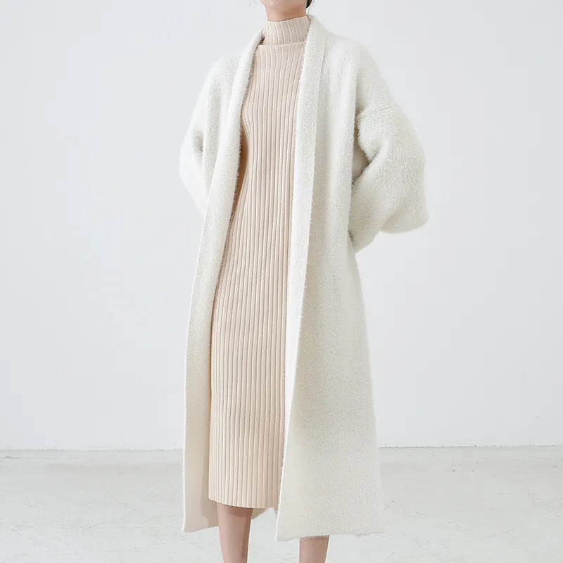Kvinders Hætte Midi Cardigan – Åben Front Langline Striklag
