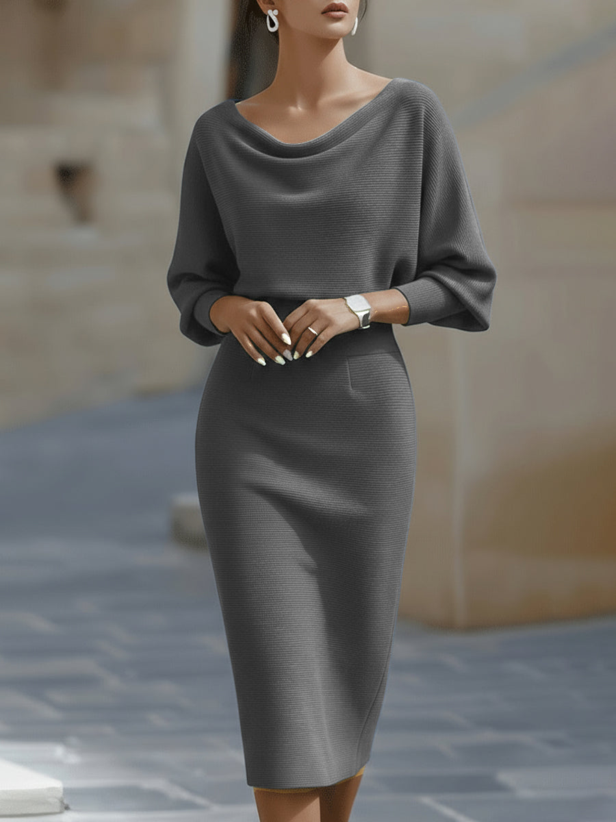 Olivia | Hvid Draperet Batwing Midi Kjole