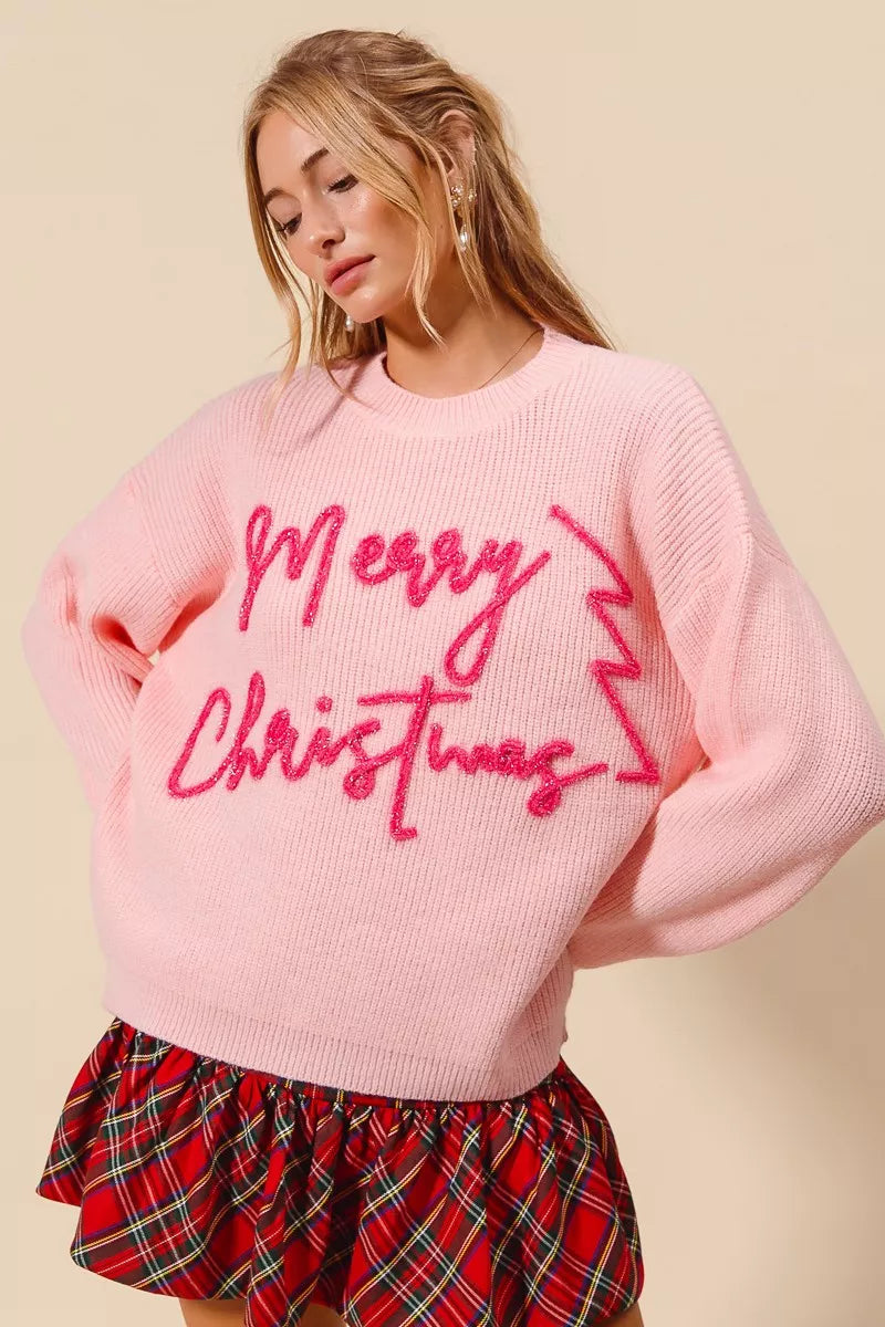 Pink “Glædelig Jul” Glitter Bogstaver Sweater