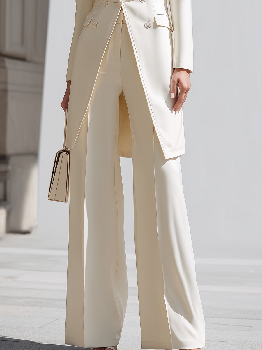 Elegant Cream Longline Blazer Og Bred - Ben Bukser Sæt
