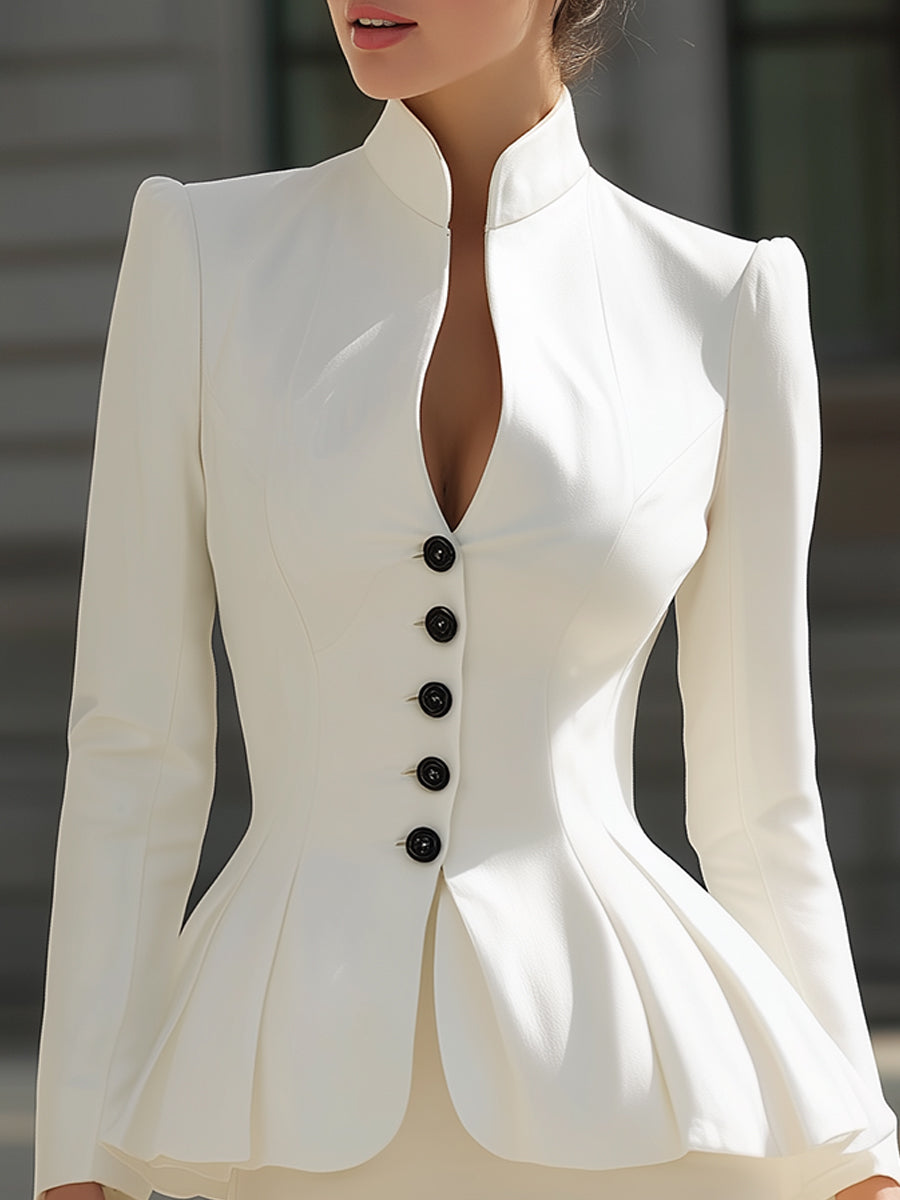 Struktureret Hvid Peplum Blazer & Mini Skirt To-dels Sæt