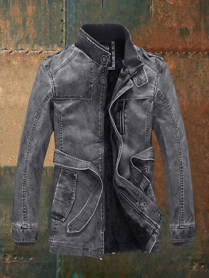 Shon Herre Vintage Læderjakke – Elegant Retro Stil med Varm For og Klassiske Knapper