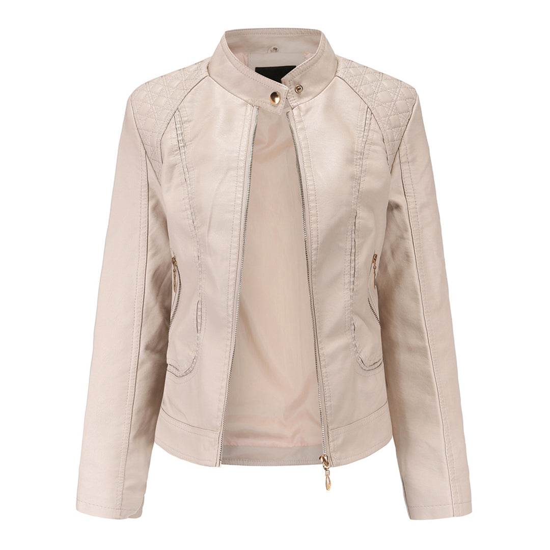 Janiyah Kvinders Læderjakke – Chic Ståkrave, Lynlåse & Elegant Moderne Stil