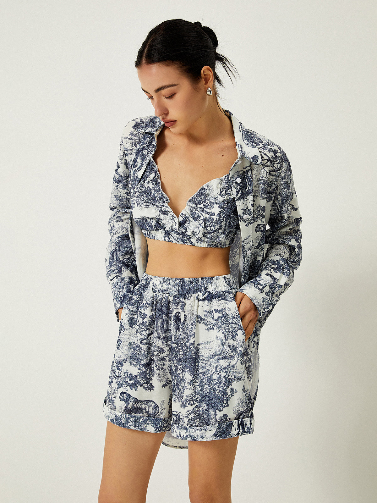 Blomsterprint Tre-delt Shorts Sæt