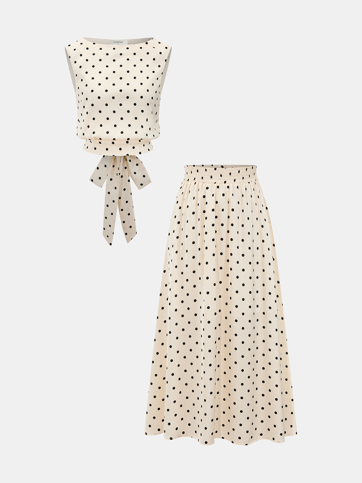 Polka Dot Ærmeløs Top & Maxi Skirt Sæt