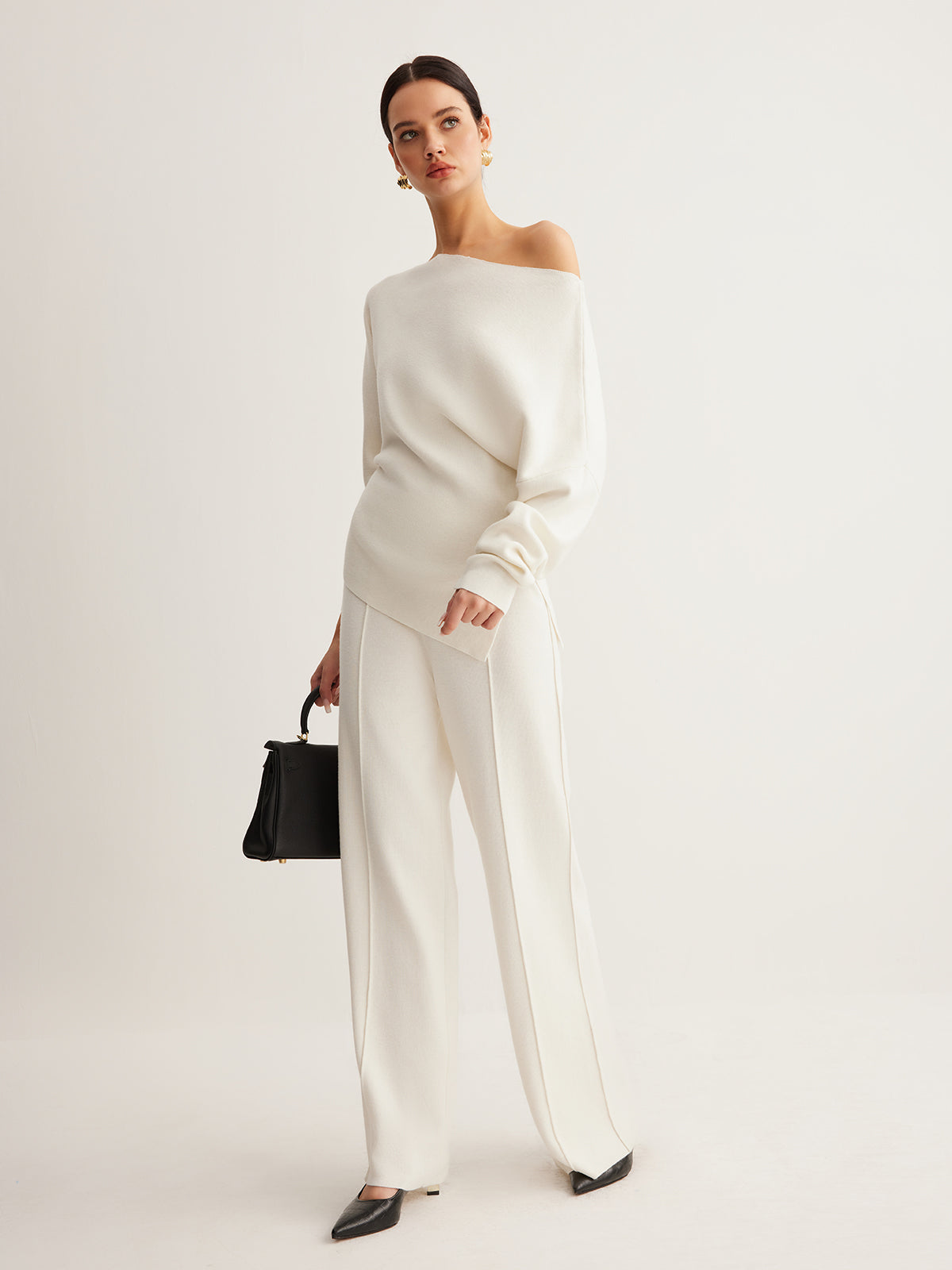 Uldblandet Asymmetrisk Sweater & Bukser med Vidde