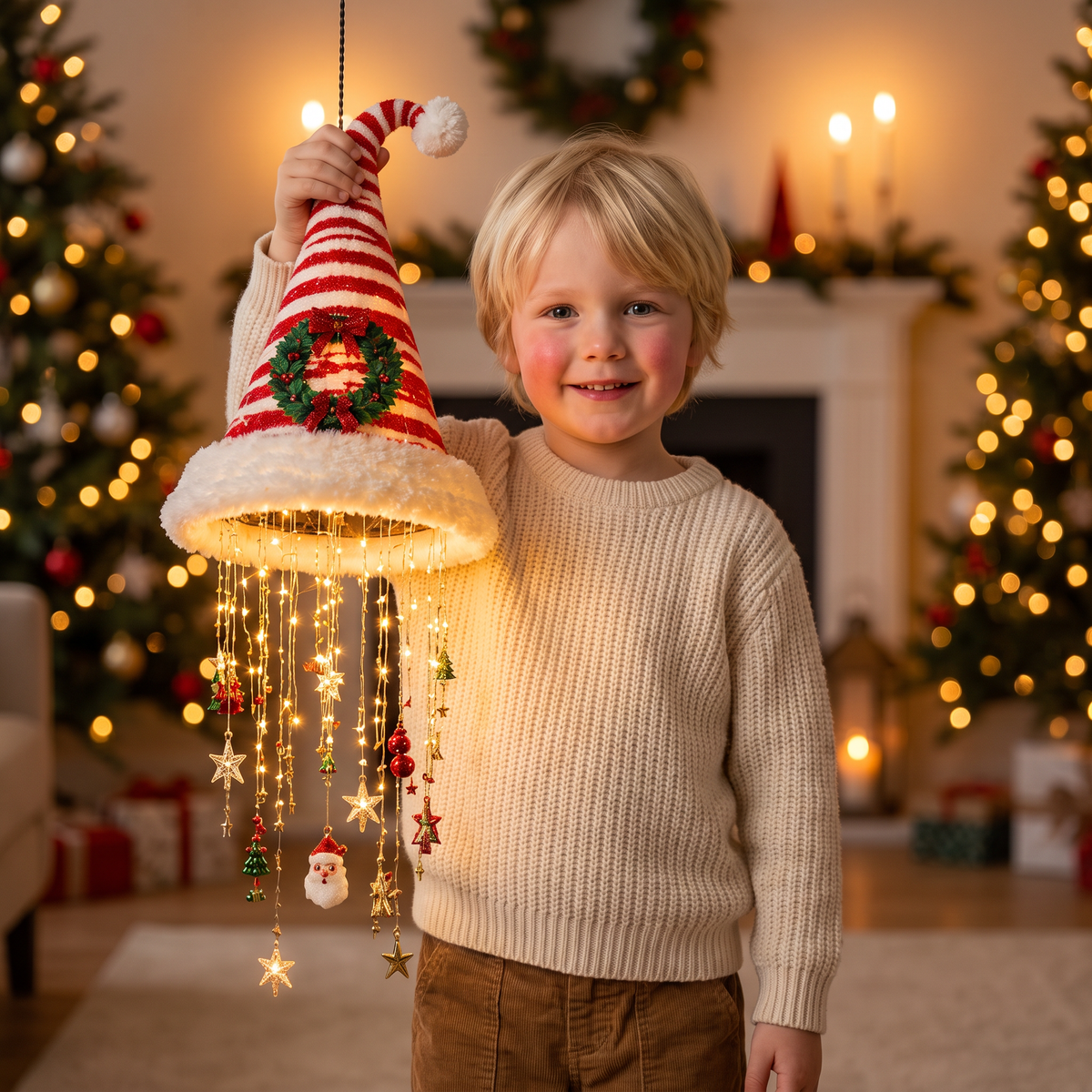 Santa Hat with LED Lights - Festive Santa Hat with Lights