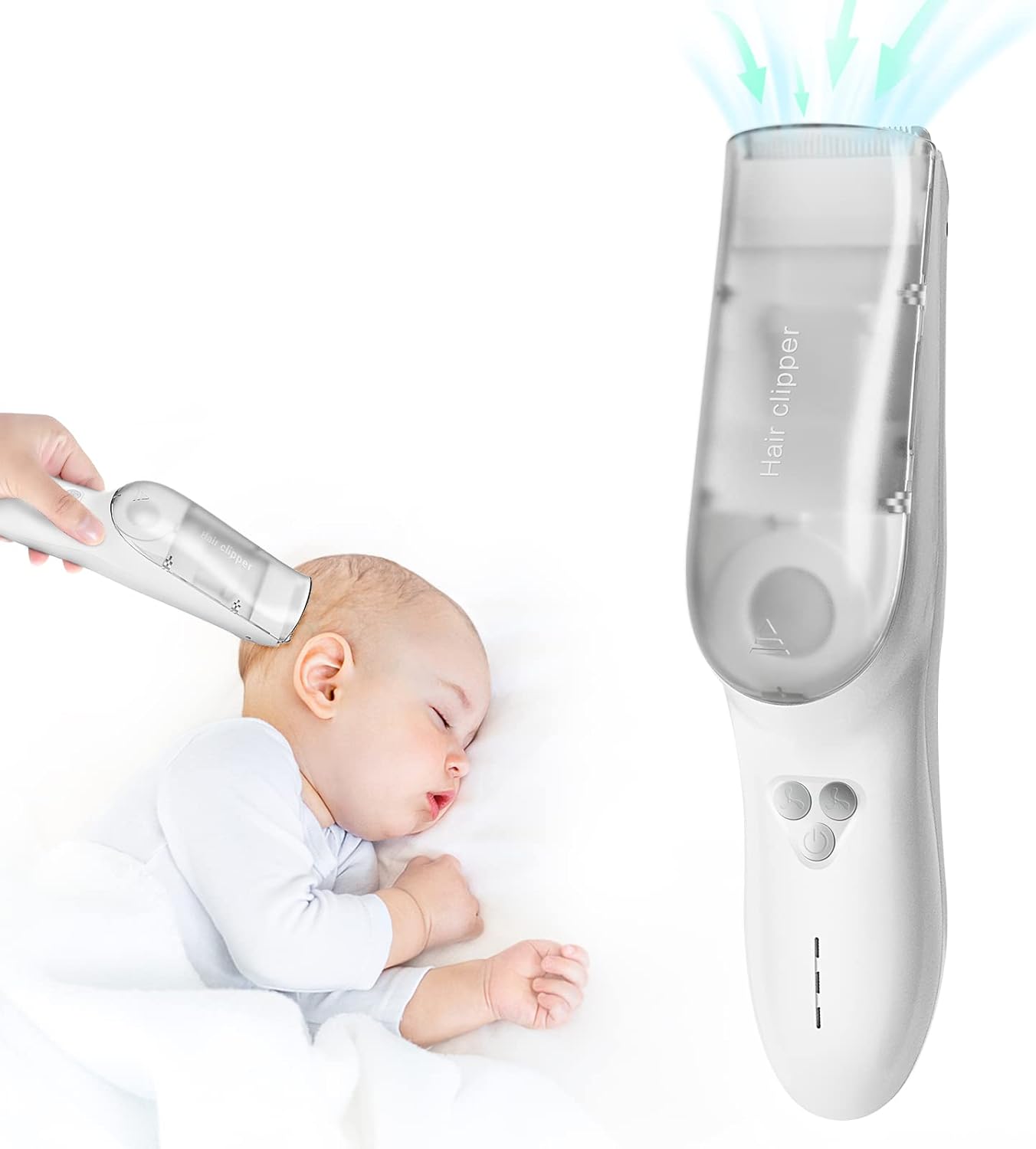 Baby Klipper med Opbevaringsboks | Vandtæt Genopladelig Trådløs Klipper med Støvsuger, der Automatisk Opsuger Klippet Hår