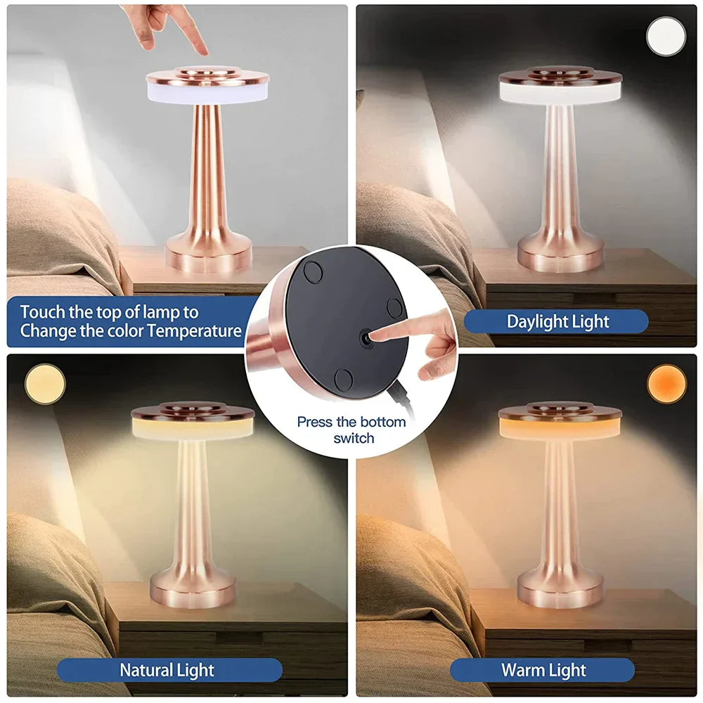 Bærbar Bordlampe Trådløs med Retro Design
