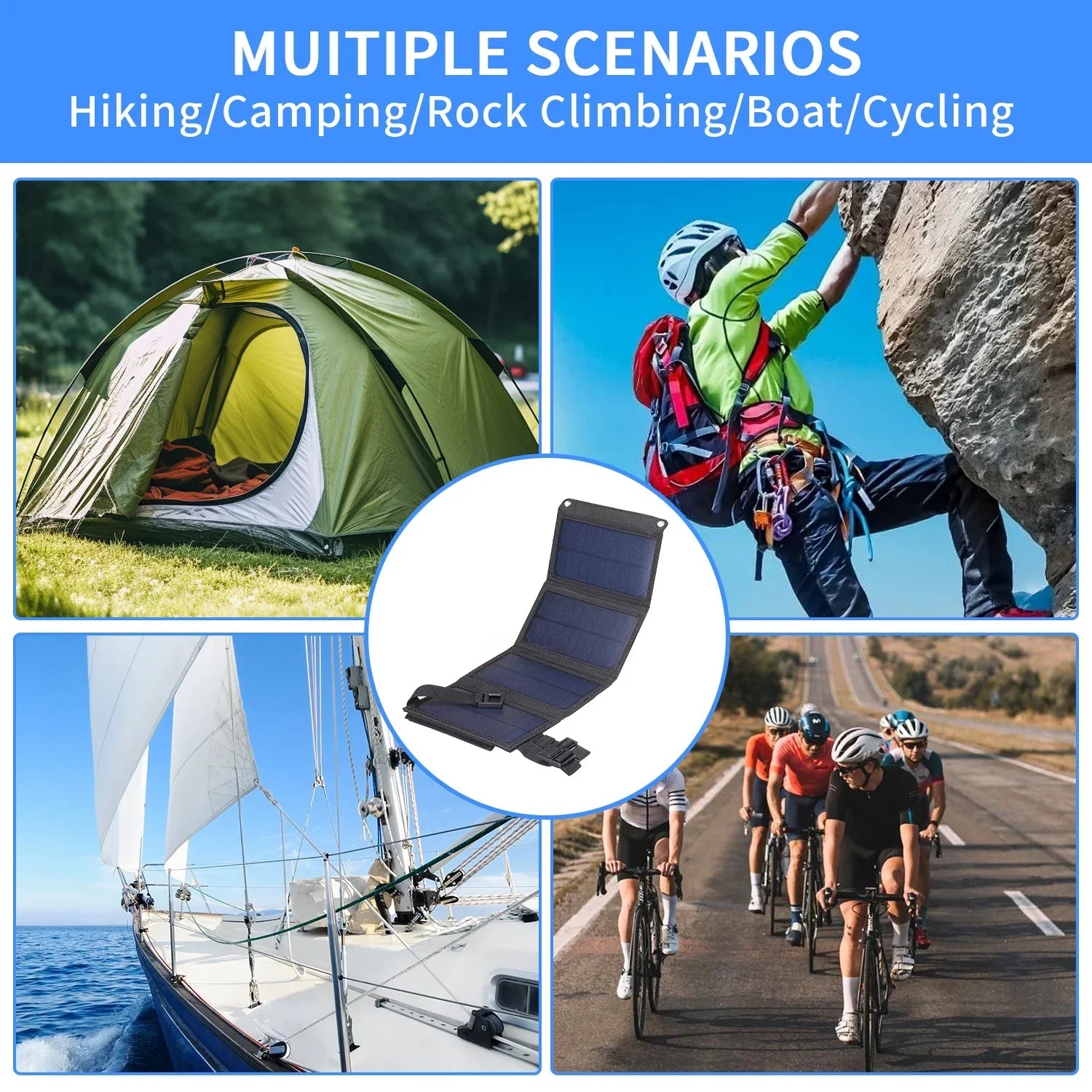 Bærbar Solpanel Oplader 20W 50W 60W - Ideel Til Campingvogn Og Udendørs Aktiviteter