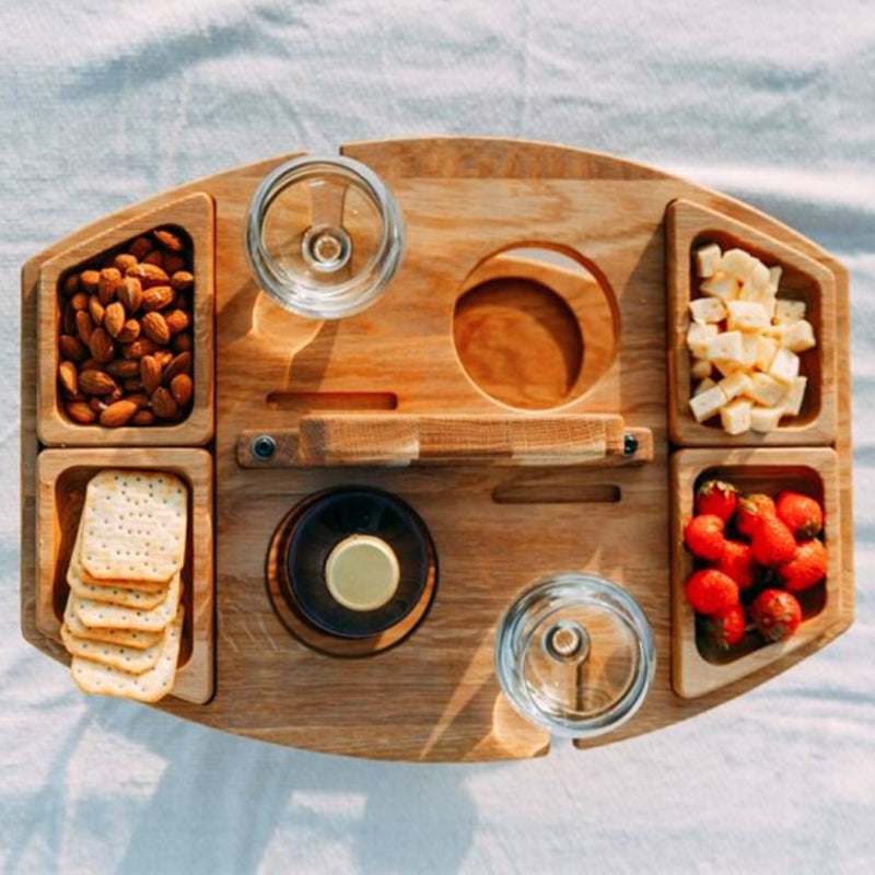 Bærbart Picnic Bord til Udendørs Brug Med Vinglas Holder