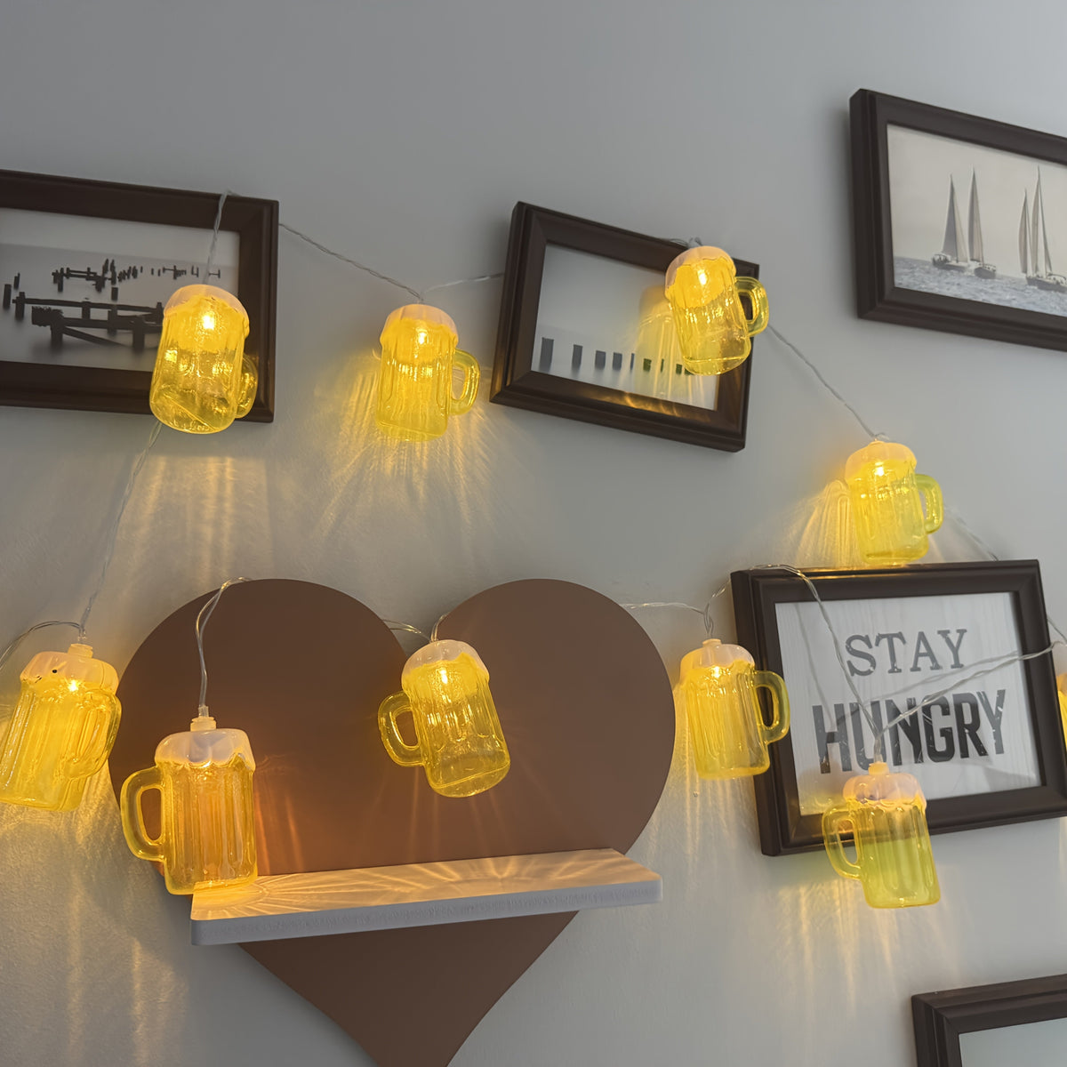 Oktoberfest Beer Mug String Lights - 20 Warm White LED Bulbs, Battery-Powered