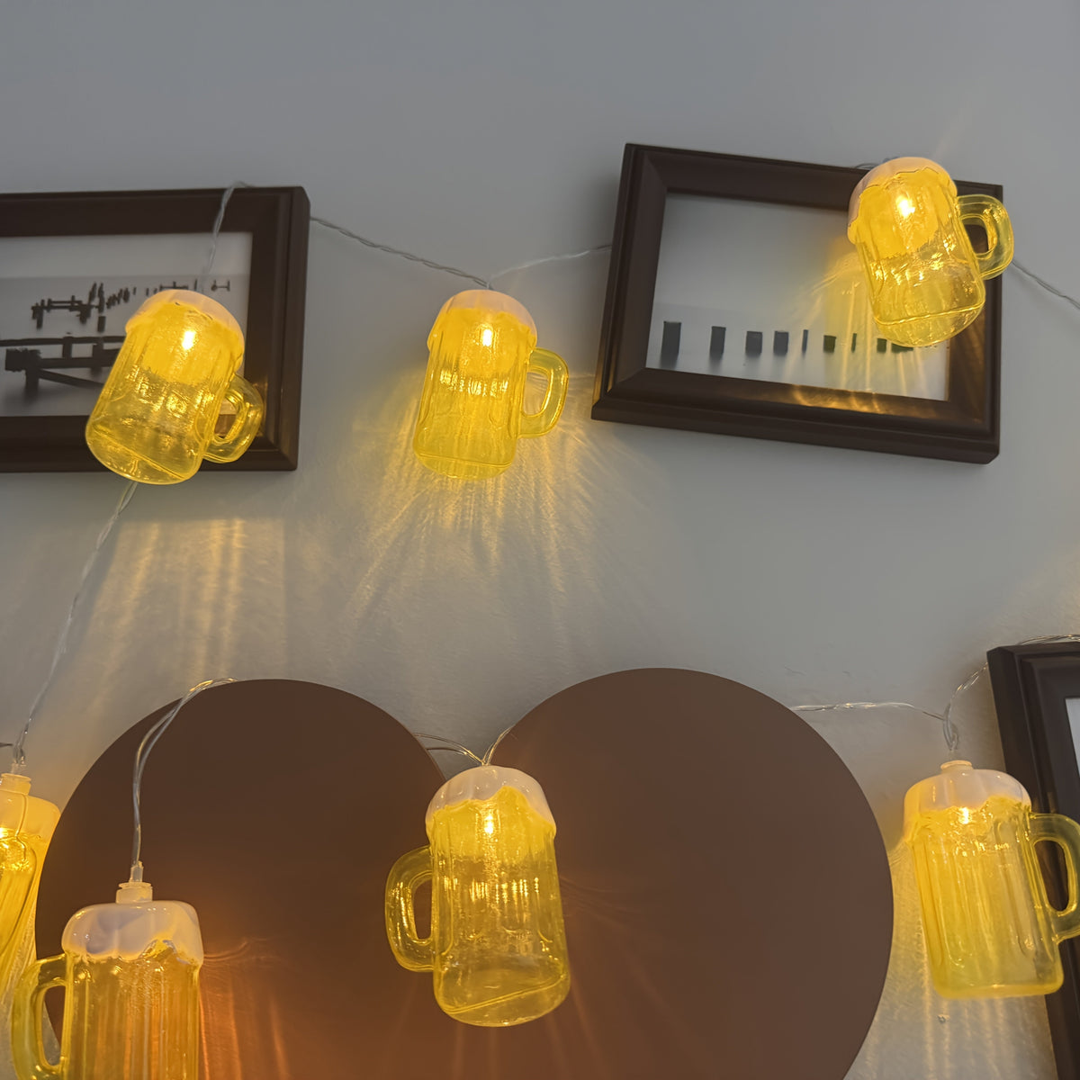 Oktoberfest Beer Mug String Lights - 20 Warm White LED Bulbs, Battery-Powered