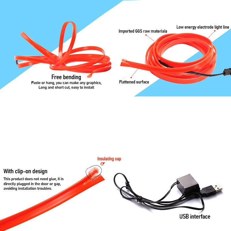 Bil Neon Lys Sæt Tilpasseligt USB Lyskabel 5m