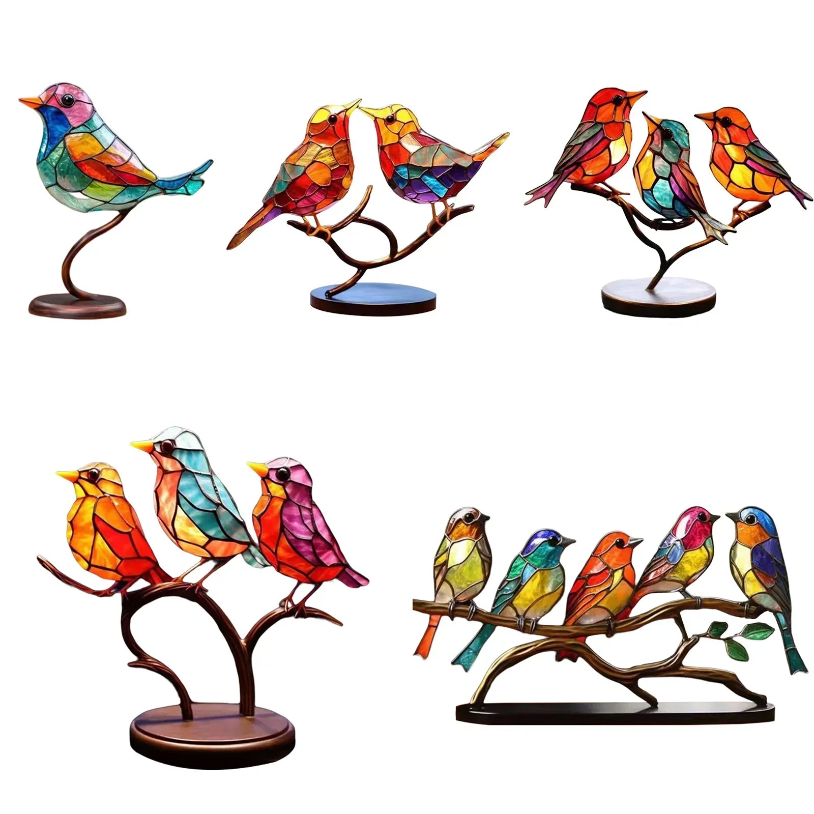 BirdArt - Akryl Fugle på Gren Skulptur | Kunstnerisk Dekoration til Soveværelset