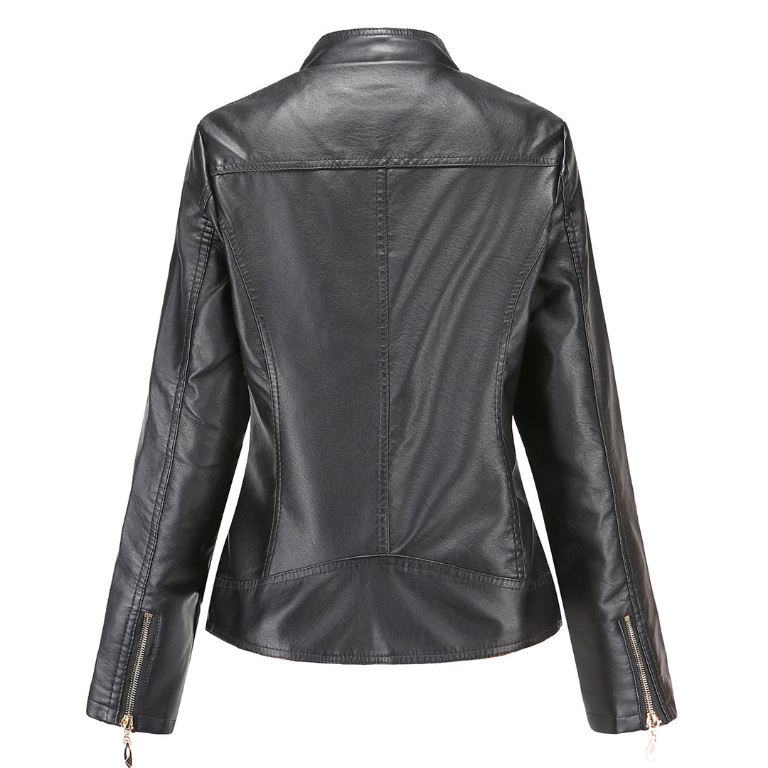 Janiyah Kvinders Læderjakke – Chic Ståkrave, Lynlåse & Elegant Moderne Stil