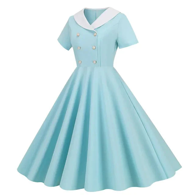 Blomsterpige Sommer Vintage Knap Stor Sving V-hals Kjole