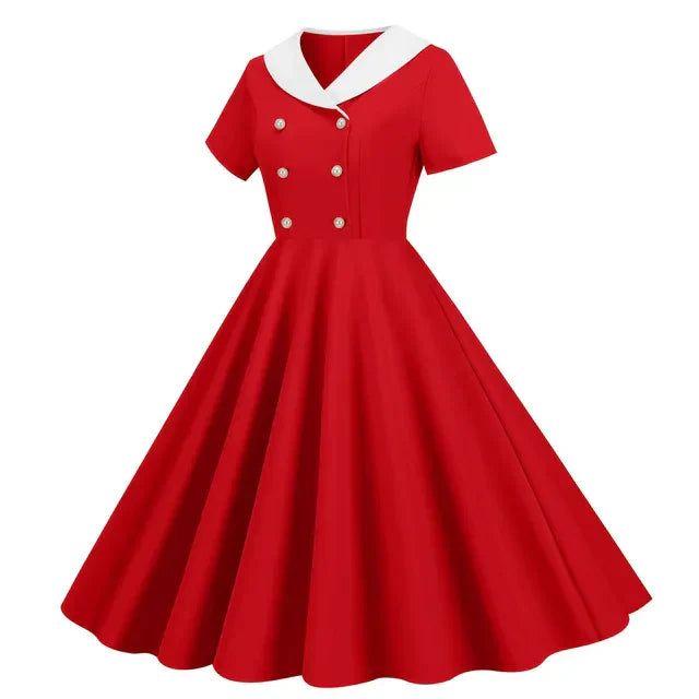 Blomsterpige Sommer Vintage Knap Stor Sving V-hals Kjole