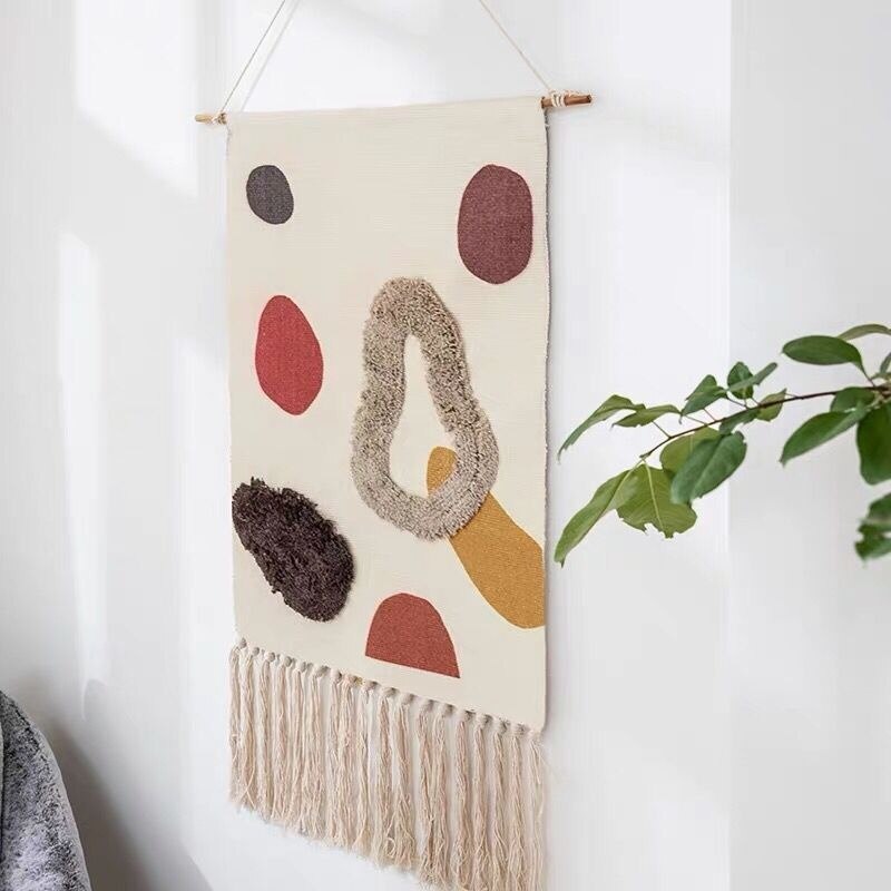 Boho Håndvævet Gobelin med Kvaster