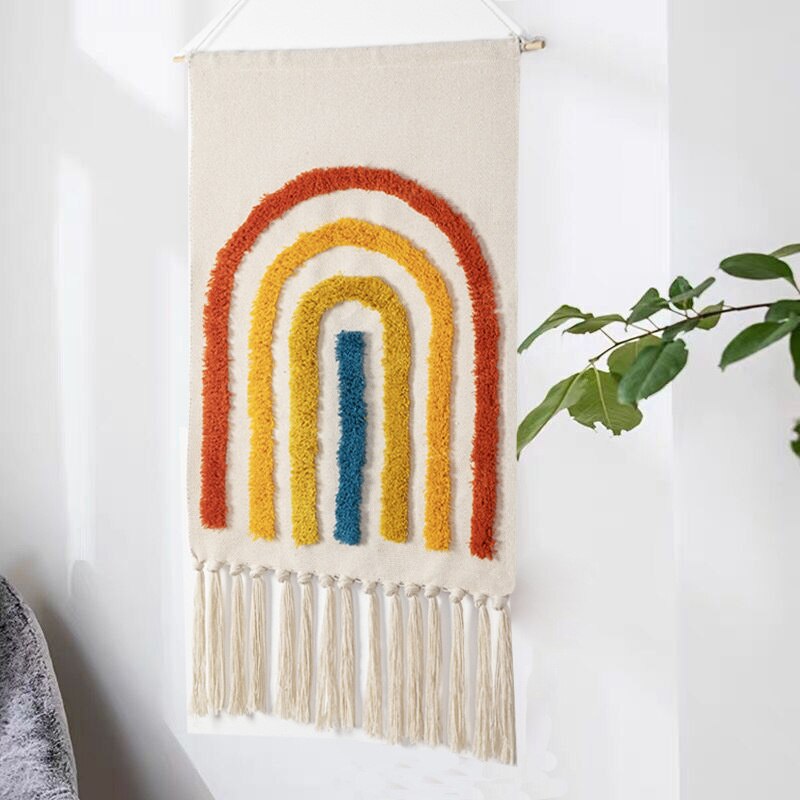 Boho Håndvævet Gobelin med Kvaster