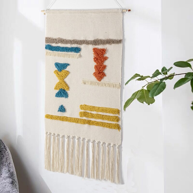 Boho Håndvævet Gobelin med Kvaster
