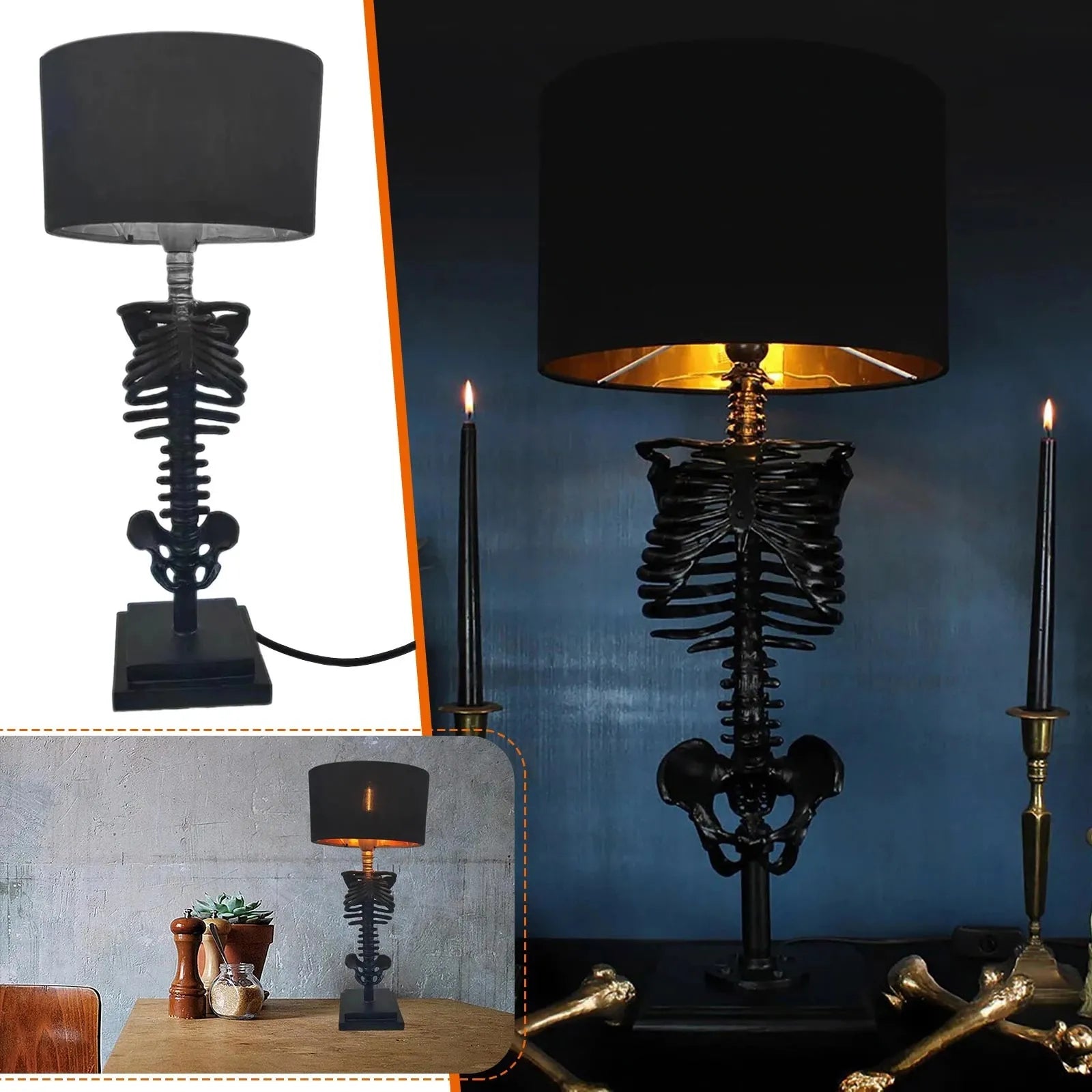 Bordlampe Gotisk Design med USB-Opladning til Stue og Soveværelse