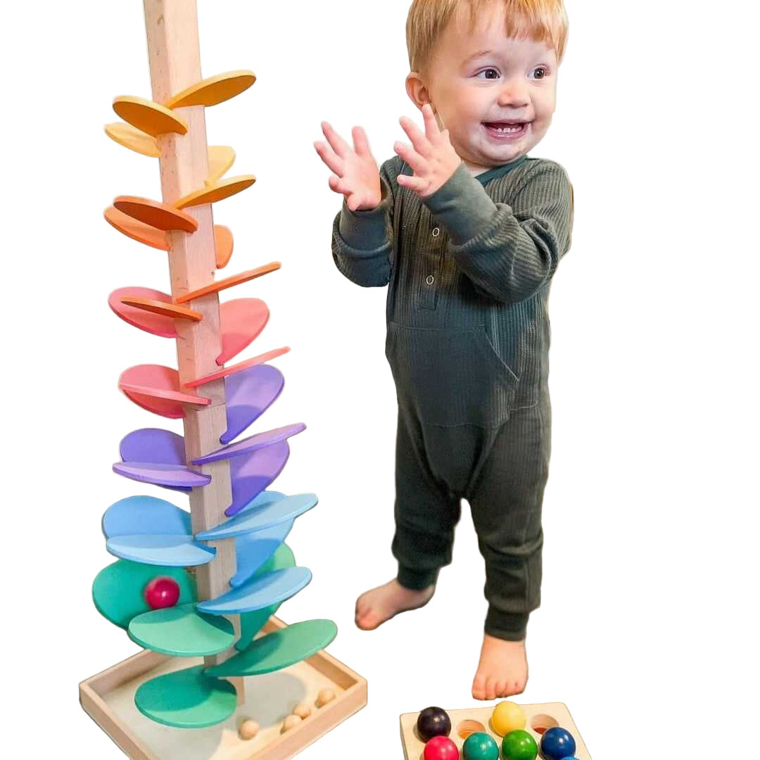 Børns Legetøj - Montessori Regnbue Marmor Træ Leg