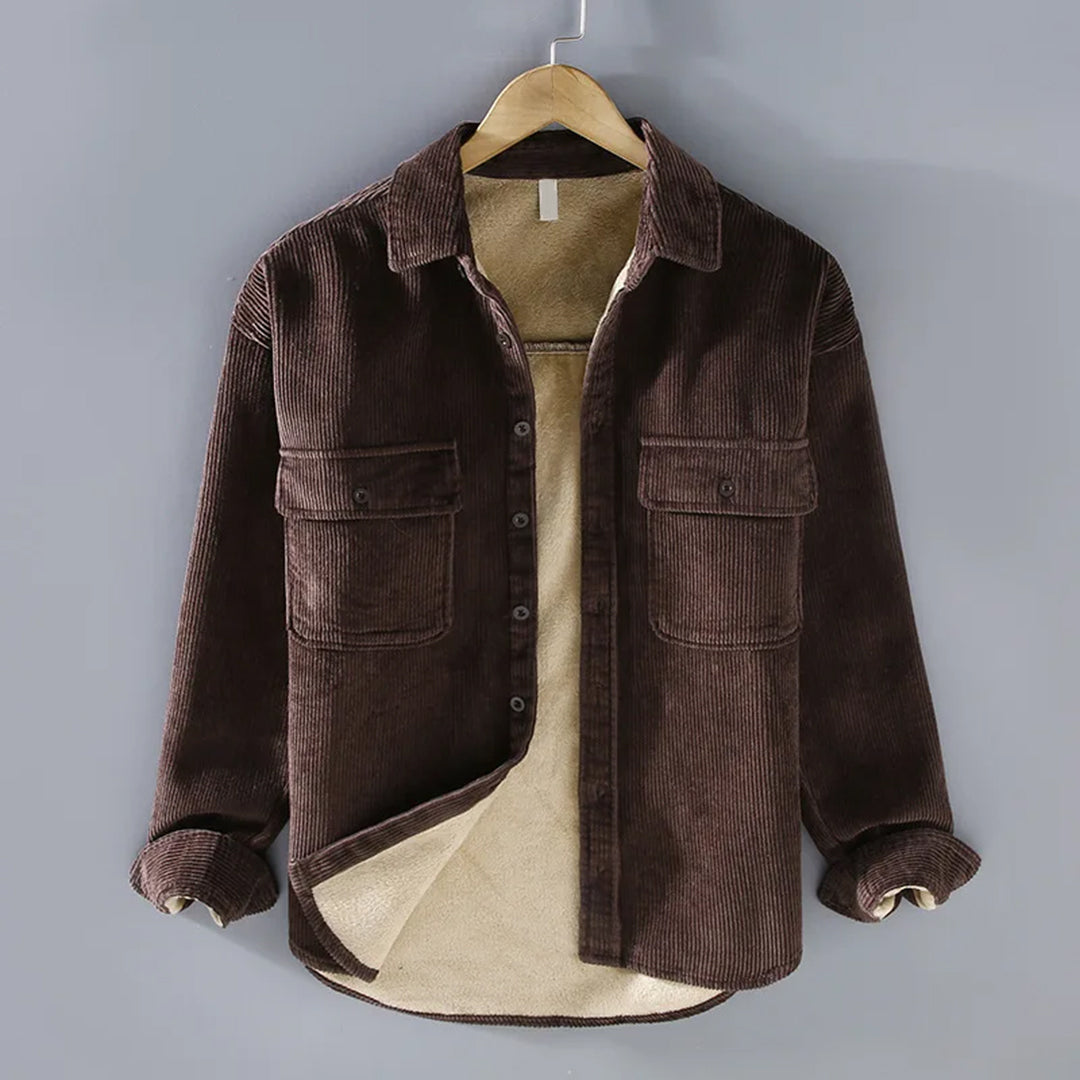 Ruben Herre Overskjorte – Corduroy Foderet med Fleece, Knapper & Lige Snit