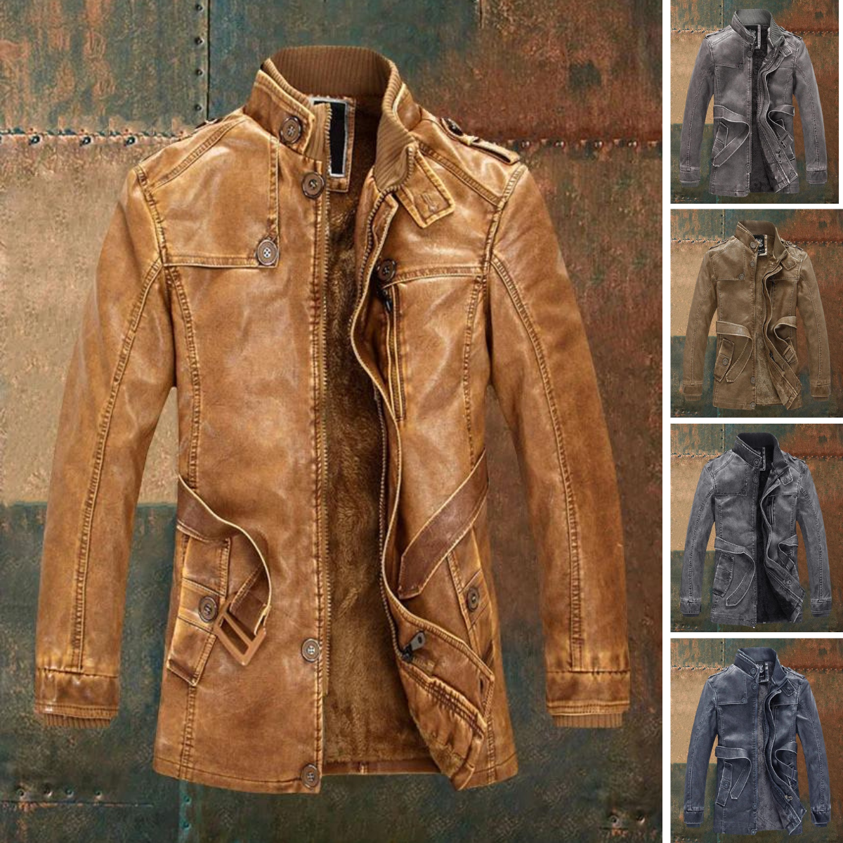Shon Herre Vintage Læderjakke – Elegant Retro Stil med Varm For og Klassiske Knapper