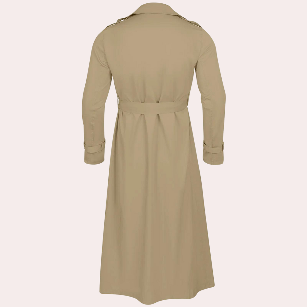 Laurence Trenchcoat Mand – Lang Vandtæt Frakke med Klassisk Snit & Elegant Stil