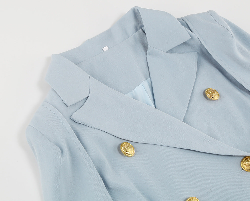 Cape Blazer Mini Kjole med Bælte og Guldknap Detalje