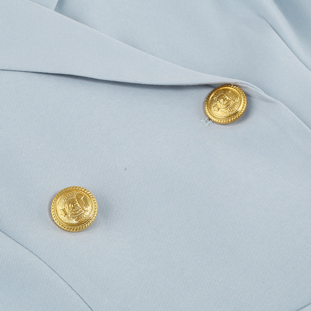 Cape Blazer Mini Kjole med Bælte og Guldknap Detalje